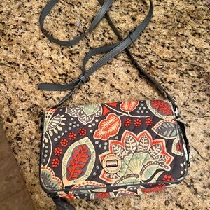 Vera Bradley Red and Green Shoulder Bag with Artistic Patterns